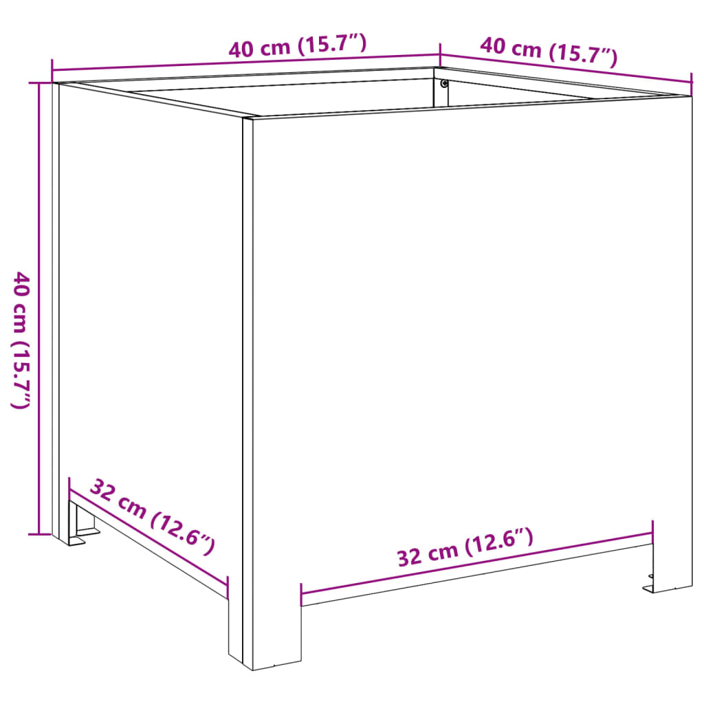 plantekrukke 40x40x40 cm stål sort