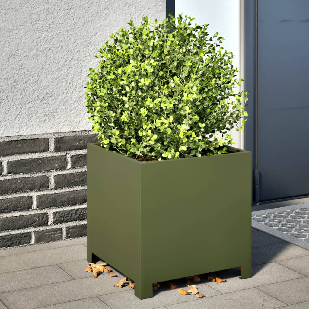 plantekrukker 2 stk. 40x40x40 cm stål olivengrøn