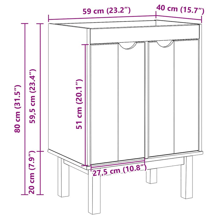 underskab til håndvask OTTA 59x40x80 cm massivt fyrretræ