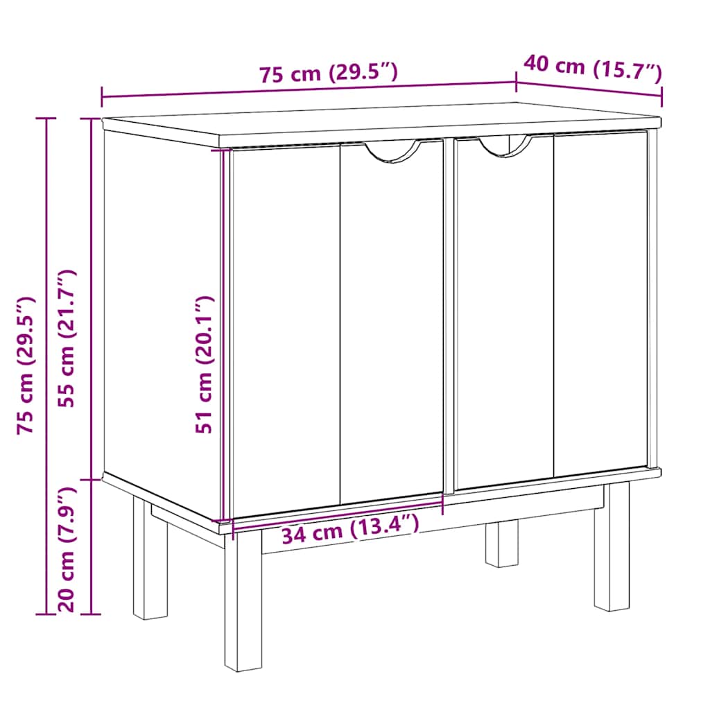 entréskab OTTA 75x40x45 cm massivt fyrretræ