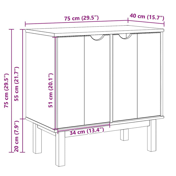 entréskab OTTA 75x40x45 cm massivt fyrretræ