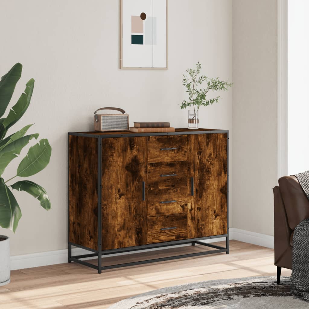 skænk 92x35x76 cm konstrueret træ røget egetræsfarve
