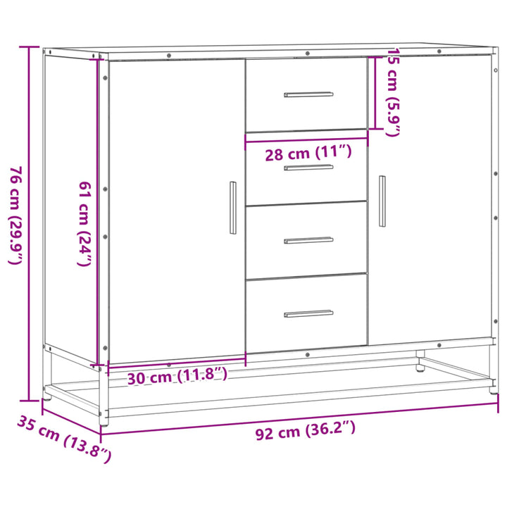 skænk 92x35x76 cm konstrueret træ røget egetræsfarve