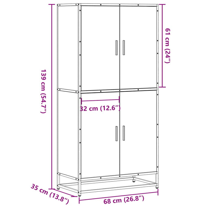 skab 68x35x139 cm konstrueret træ brun egetræsfarve