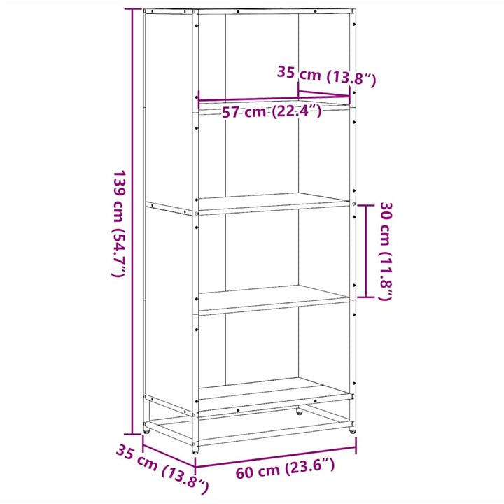 bogreol 60x35x139 cm konstrueret træ røget egetræsfarve