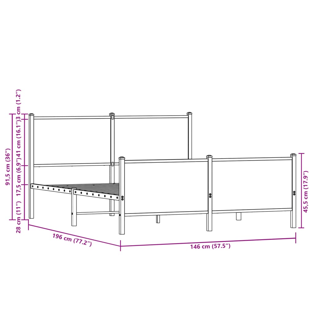 sengeramme uden madras 140x190 cm metal røget egetræsfarve