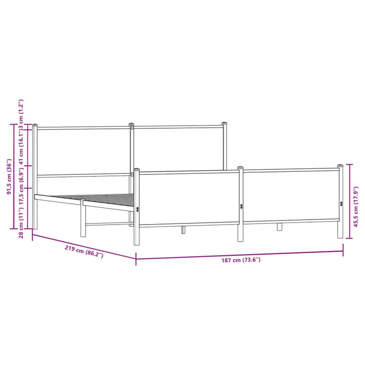 sengeramme uden madras 183x213 cm metal røget egetræsfarve