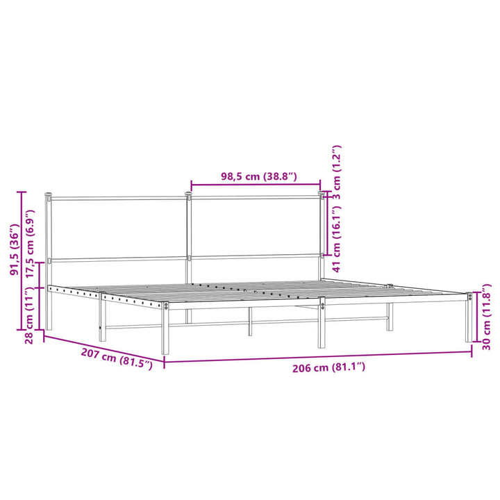 sengeramme uden madras 200x200 cm metal brun egetræsfarve