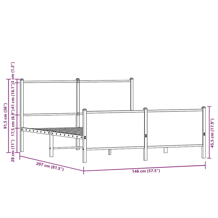 sengeramme 140x200 cm uden madras metal brun egetræsfarve