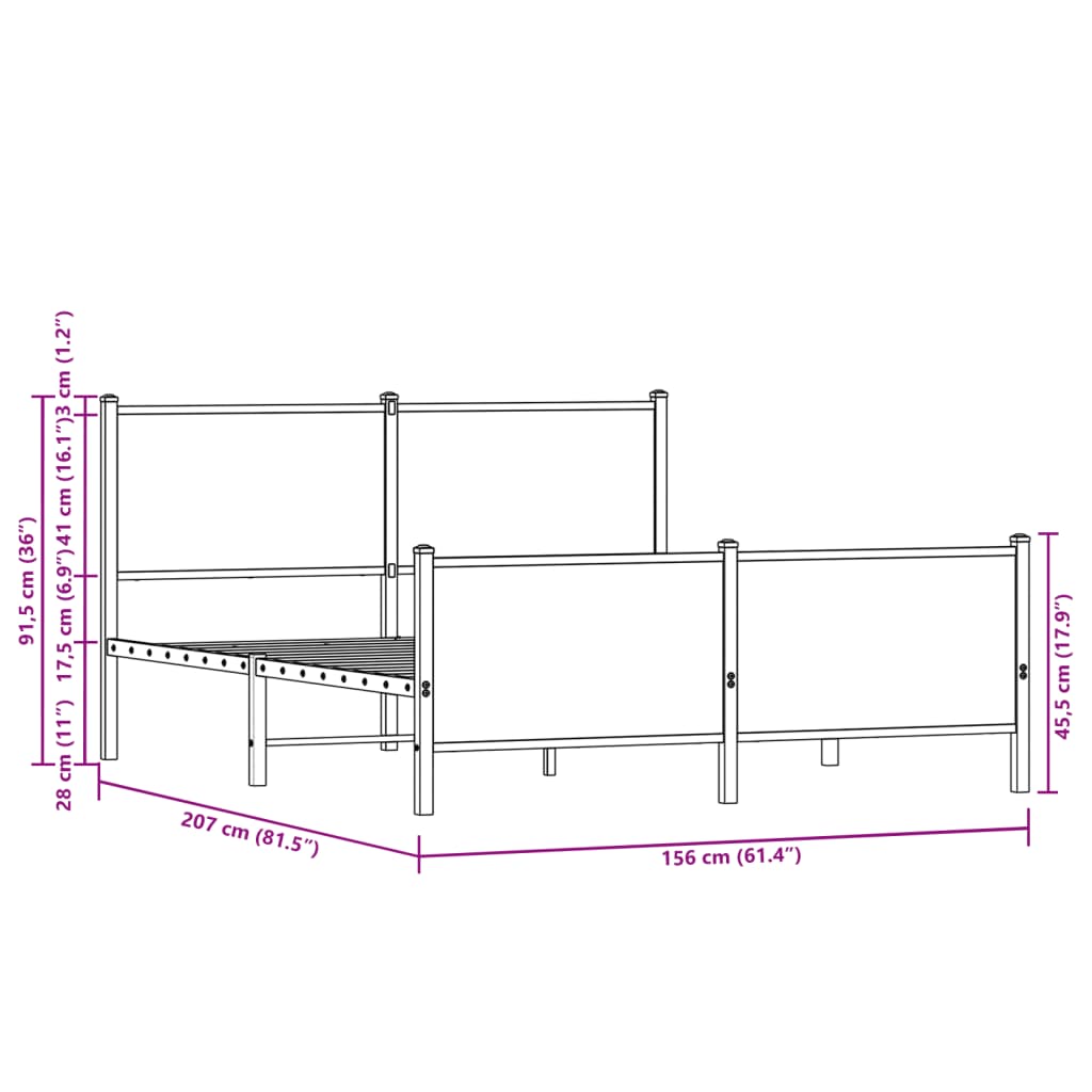 sengeramme uden madras 150x200 cm metal brun egetræsfarve