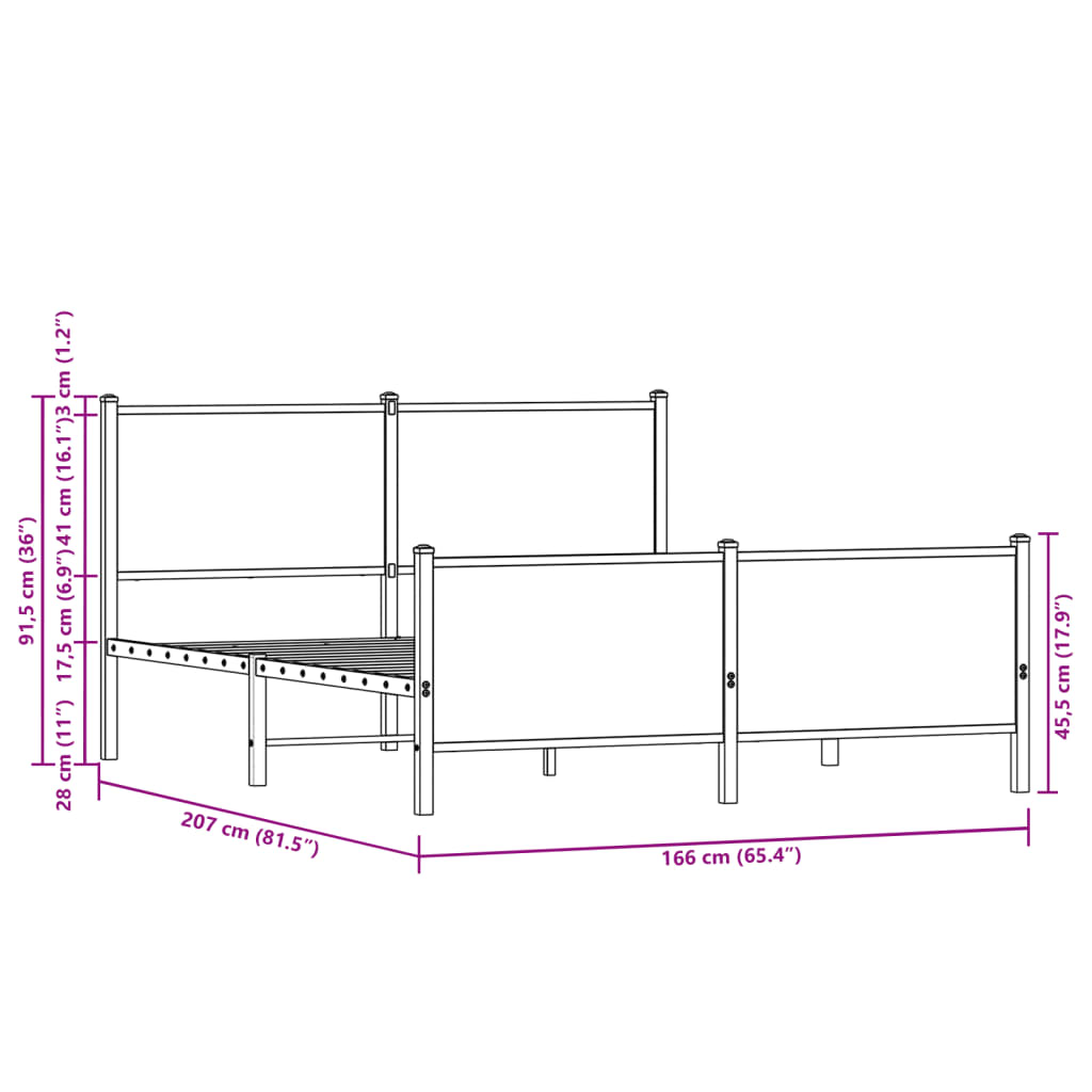 sengeramme uden madras 160x200 cm metal brun egetræsfarve