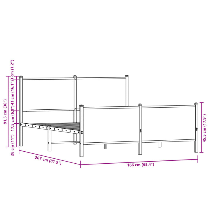 sengeramme uden madras 160x200 cm metal brun egetræsfarve