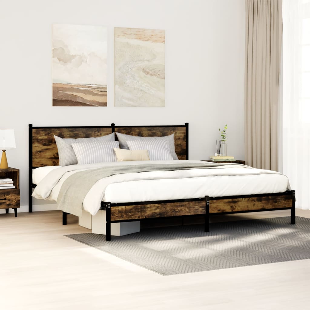 sengeramme uden madras 183x213 cm metal røget egetræsfarve