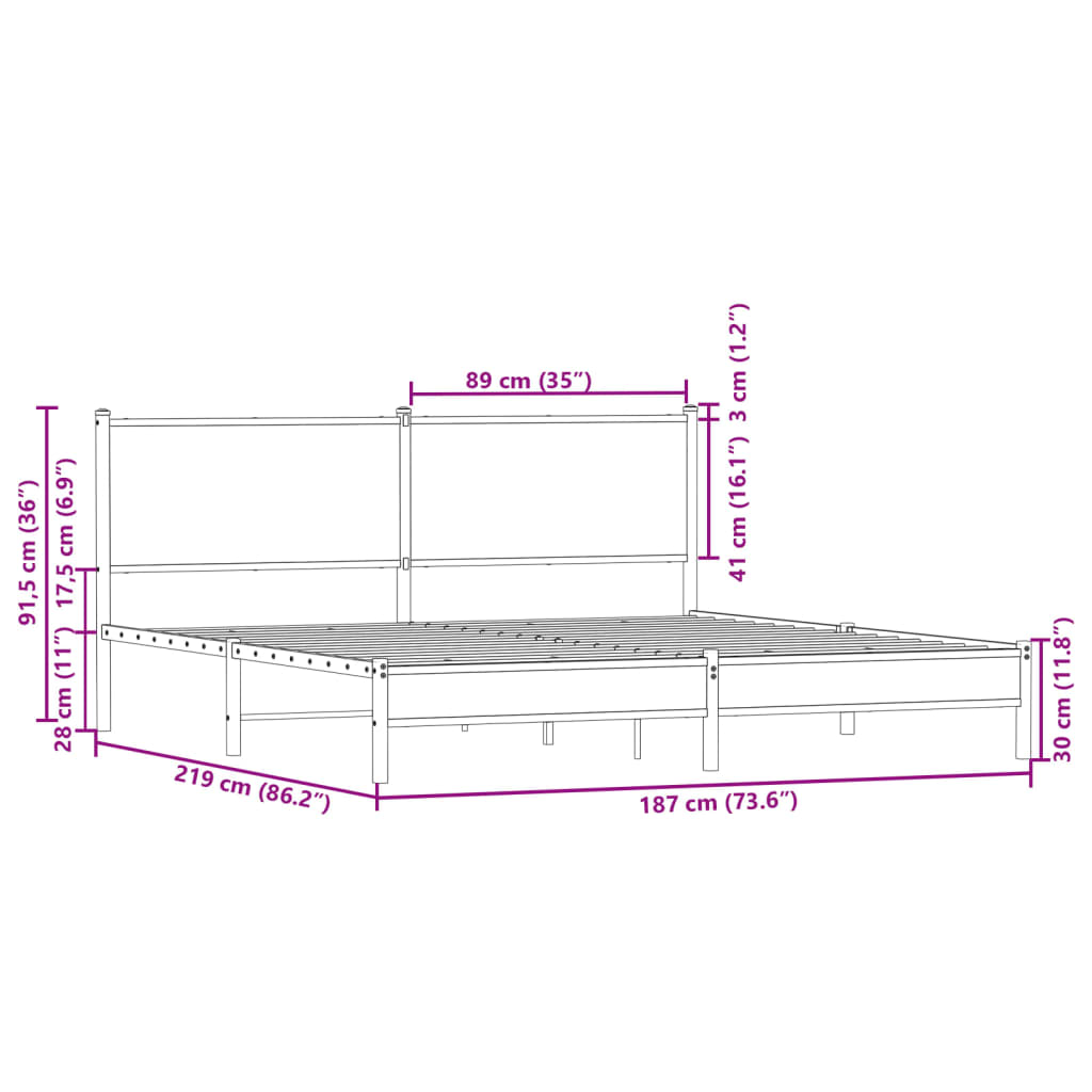 sengeramme uden madras 183x213 cm metal sonoma-eg