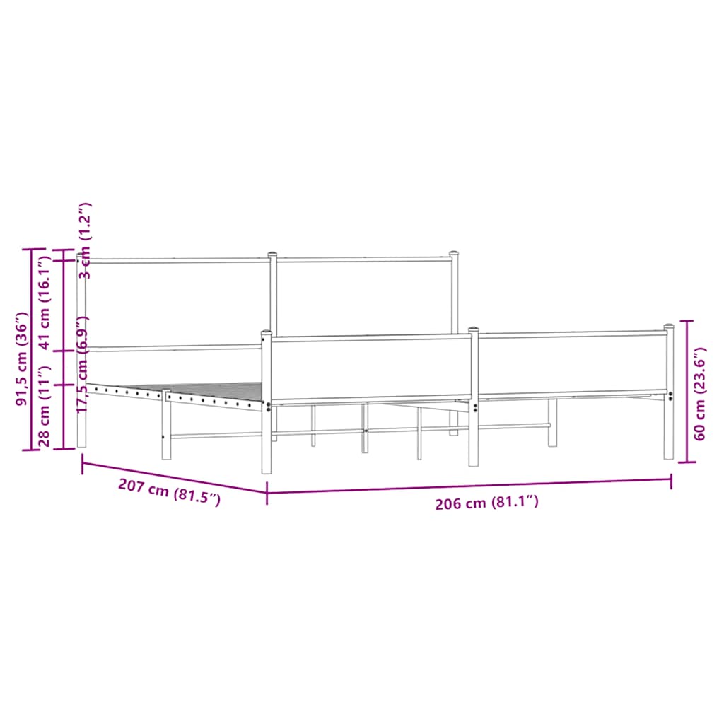 sengeramme uden madras 200x200 cm metal sonoma-eg