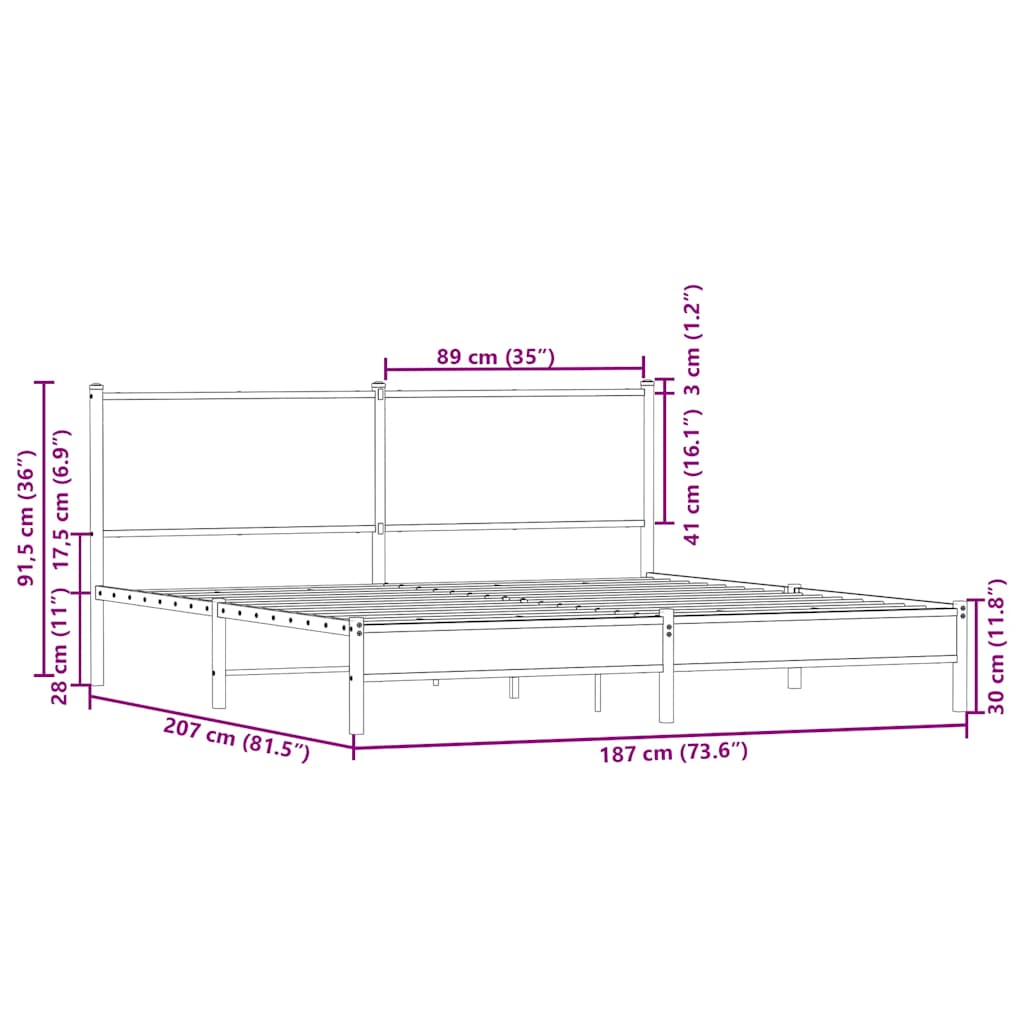 sengeramme uden madras 180x200 cm metal brun egetræsfarve