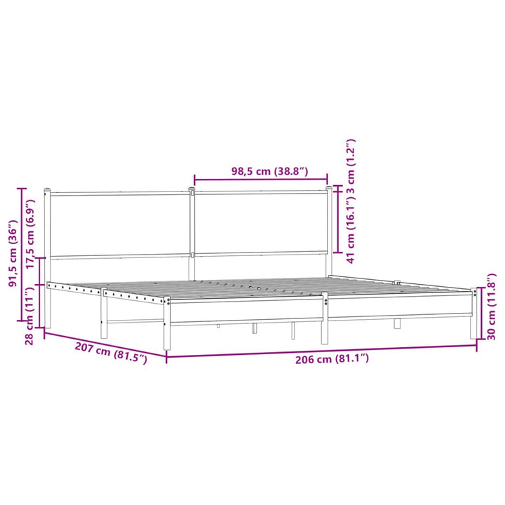 sengeramme uden madras 200x200 cm metal brun egetræsfarve