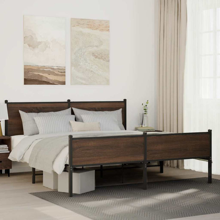 sengeramme uden madras 183x213 cm metal brun egetræsfarve