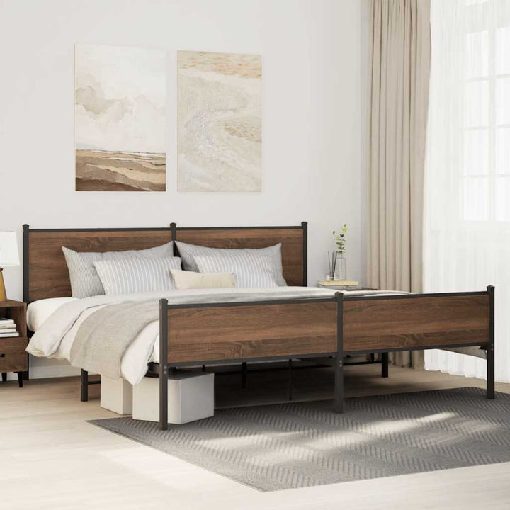 sengeramme uden madras 193x203 cm metal brun egetræsfarve