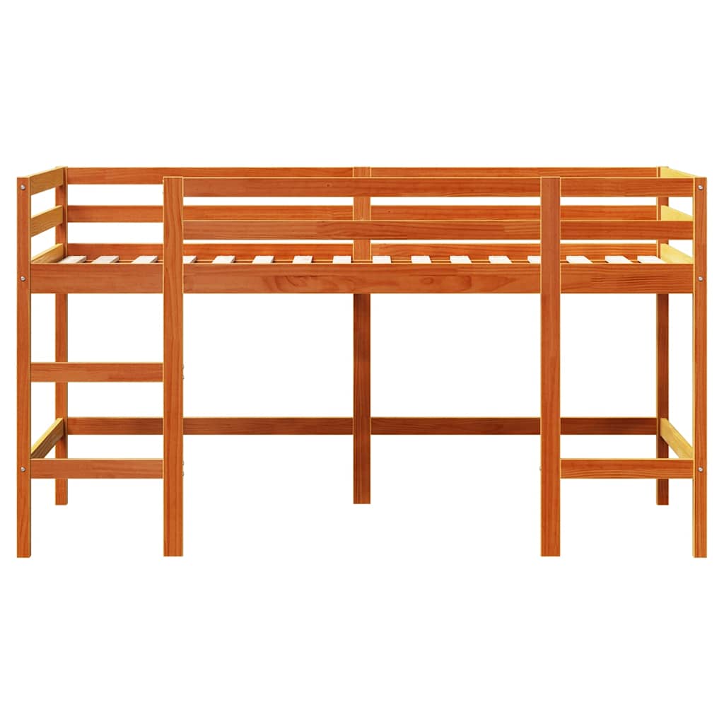 højseng med stige 90x190 cm massivt fyrretræ gyldenbrun