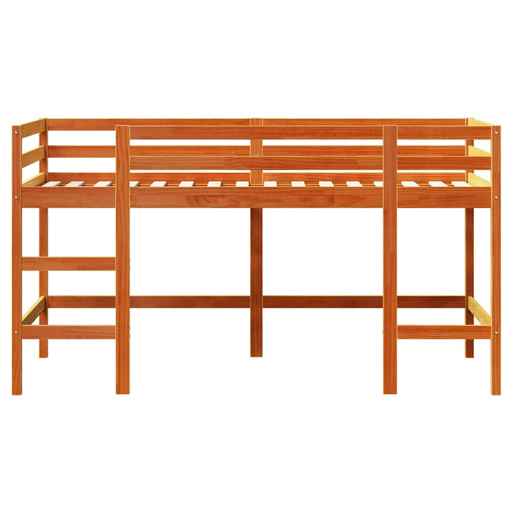 højseng med stige 90x190 cm massivt fyrretræ gyldenbrun