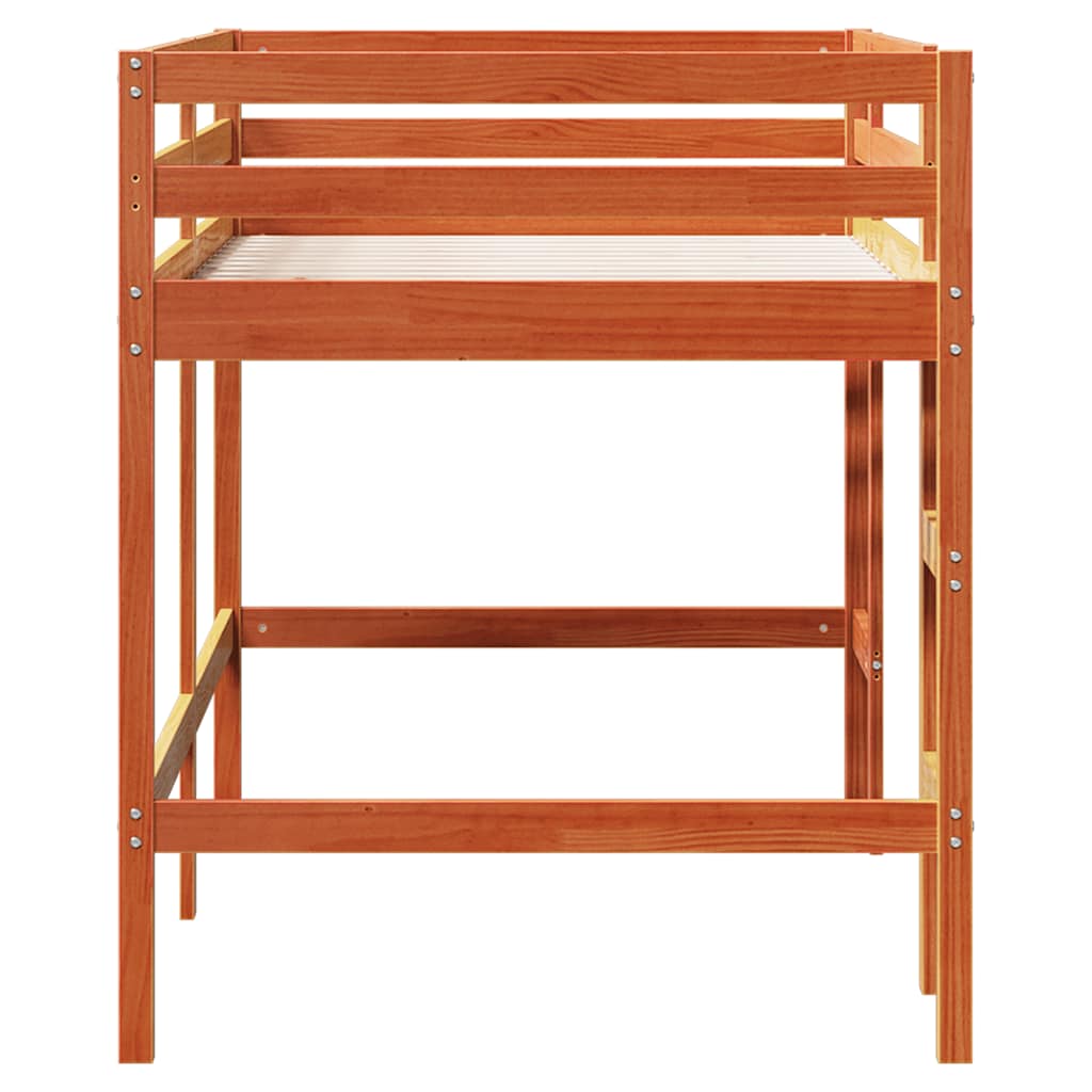 højseng med stige 90x190 cm massivt fyrretræ gyldenbrun