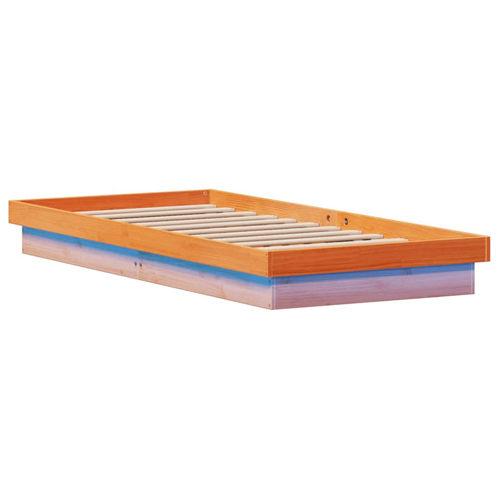 LED sengeramme 75x190 cm massivt fyrretræ gyldenbrun