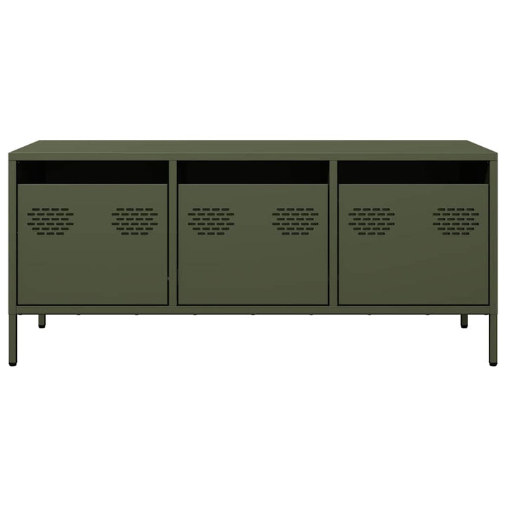 tv-bord 101,5x39x43,5 cm koldvalset stål olivengrøn