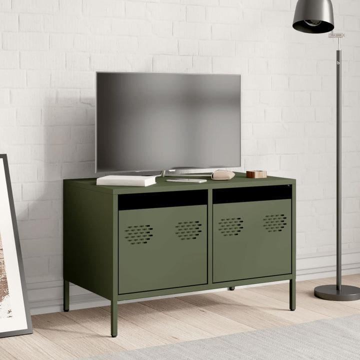 tv-bord 68x39x43,5 cm koldvalset stål olivengrøn