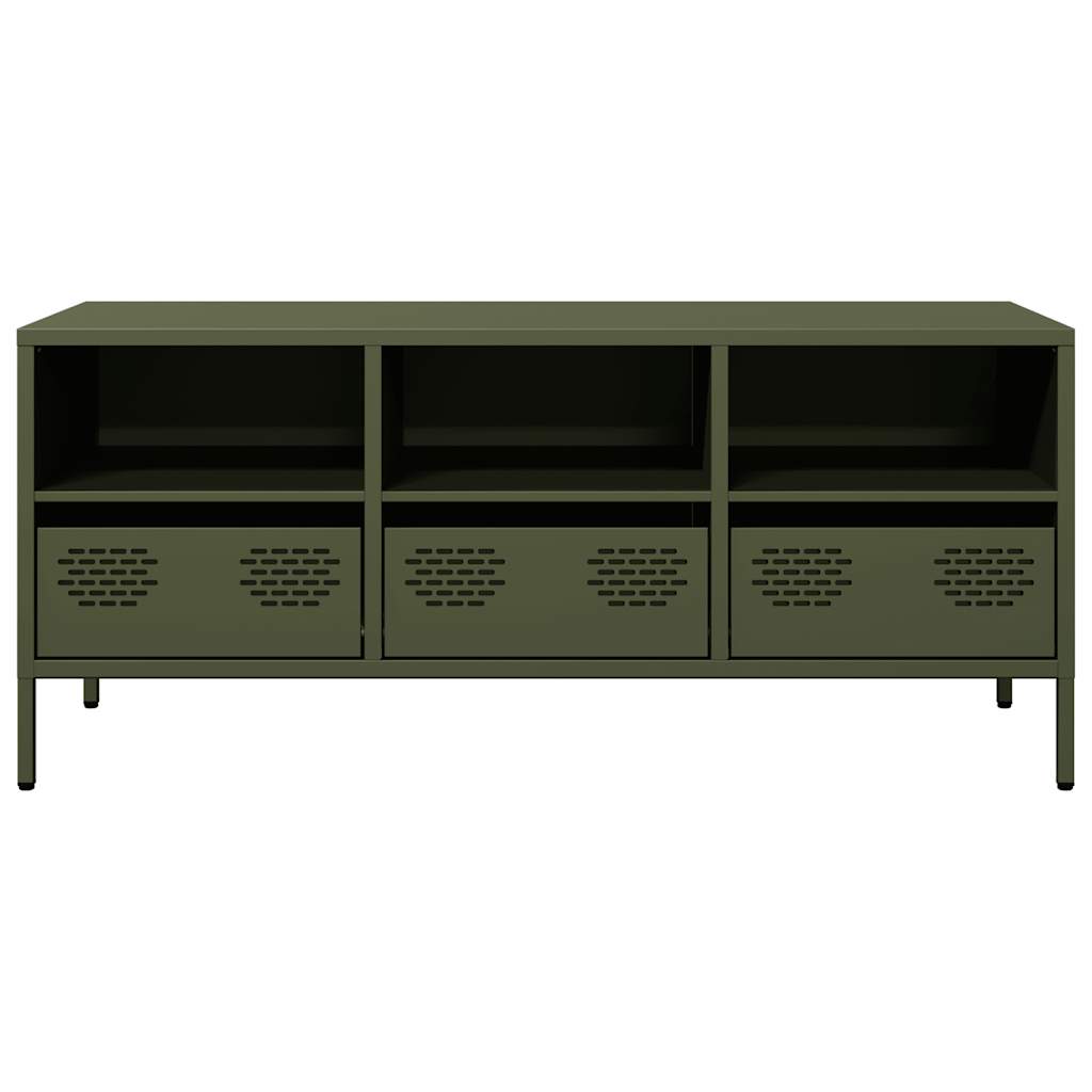 tv-bord 101,5x39x43,5 cm koldvalset stål olivengrøn