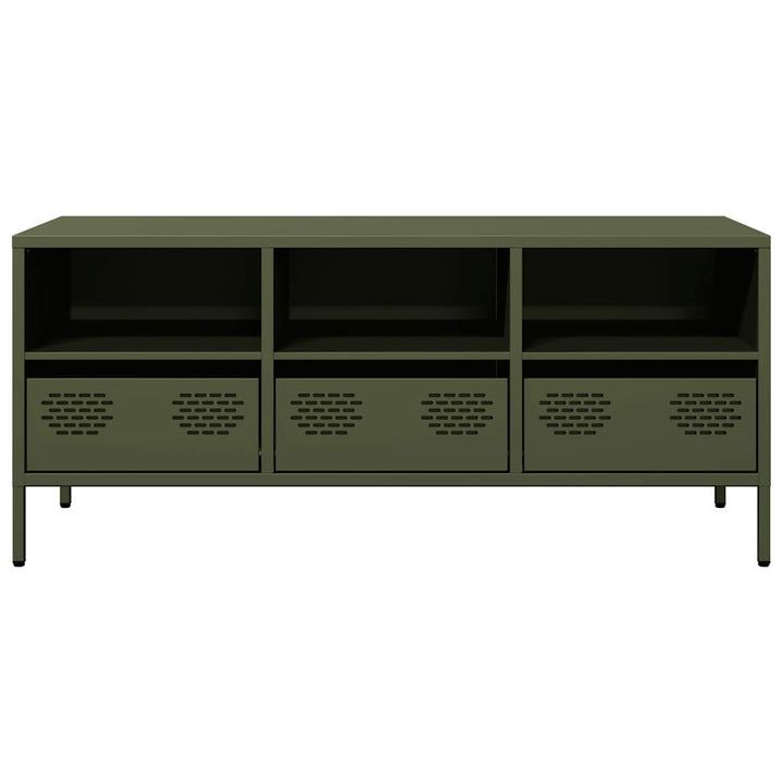 tv-bord 101,5x39x43,5 cm koldvalset stål olivengrøn