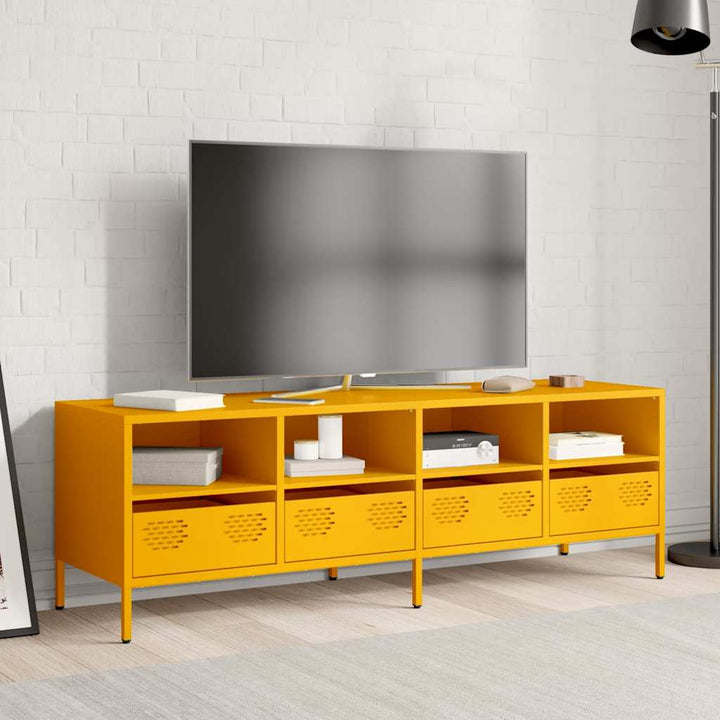 tv-bord 135x39x43,5 cm koldvalset stål sennepsgul