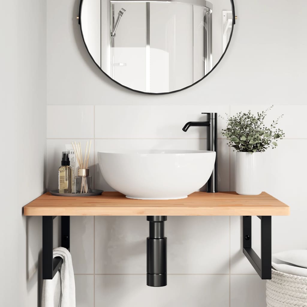 badeværelseshylde stål og massivt bøgetræ