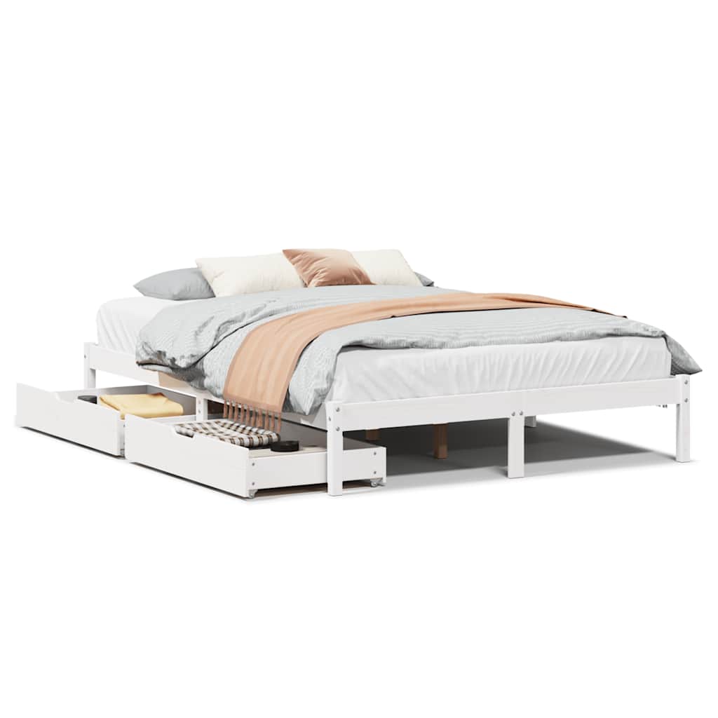 sengeramme uden madras 140x190 cm massivt fyrretræ hvid