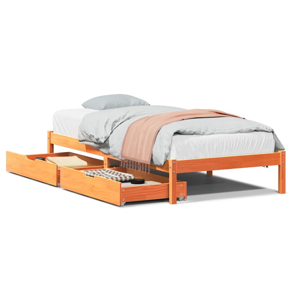 sengeramme uden madras 90x200 cm massivt fyrretræ gyldenbrun
