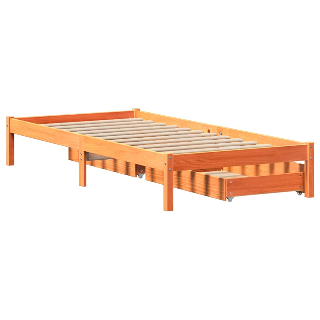 sengeramme uden madras 90x200 cm massivt fyrretræ gyldenbrun
