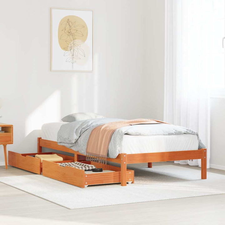 sengeramme uden madras 90x200 cm massivt fyrretræ gyldenbrun