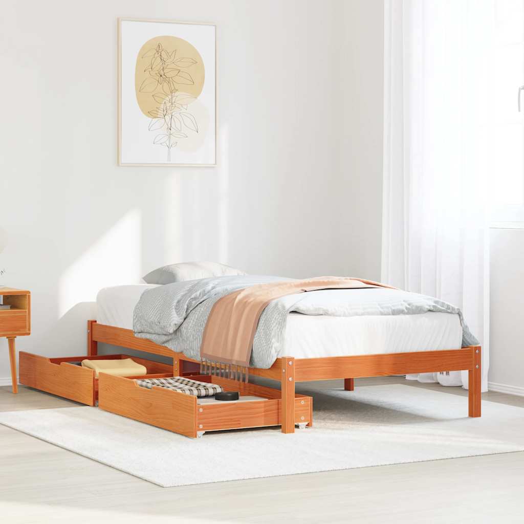 sengeramme uden madras 100x200 cm massivt fyrretræ gyldenbrun