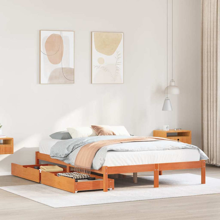 sengeramme uden madras 150x200 cm massivt fyrretræ gyldenbrun