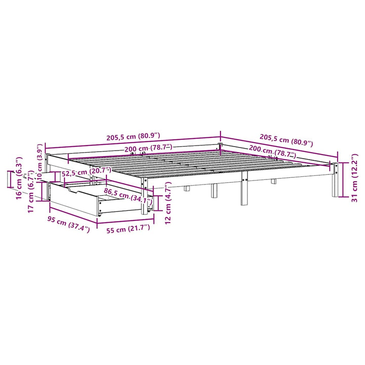 sengeramme uden madras 200x200 cm massivt fyrretræ gyldenbrun