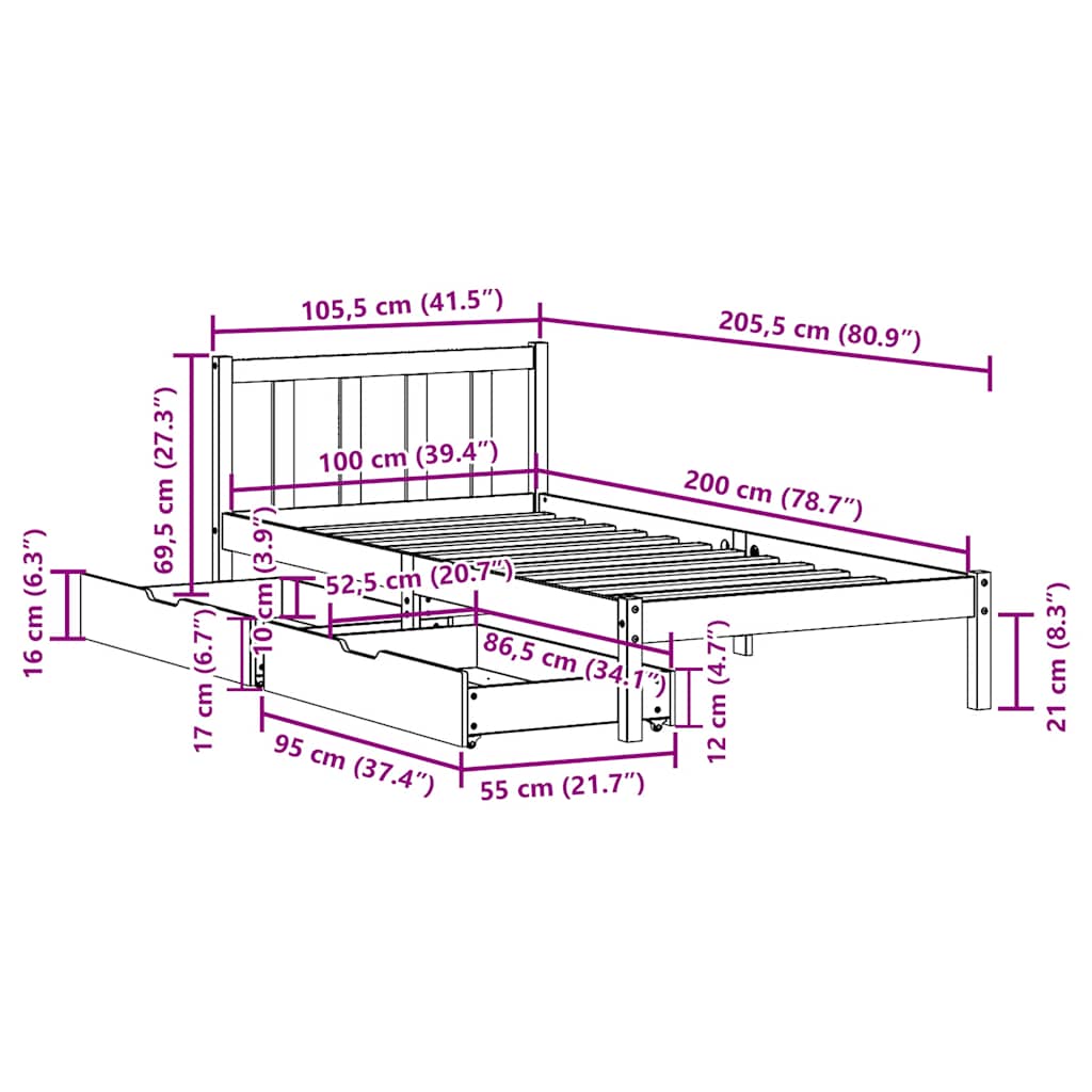 sengeramme uden madras 100x200 cm massivt fyrretræ gyldenbrun