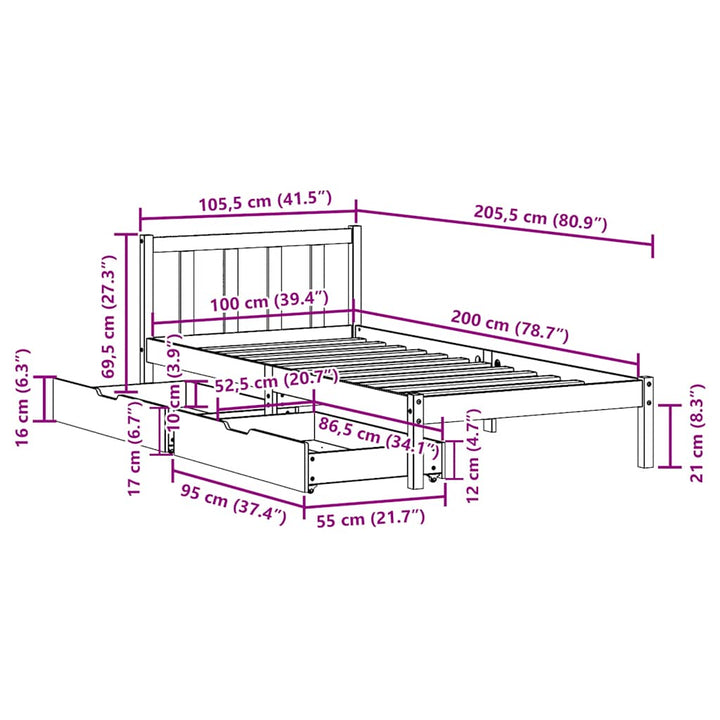 sengeramme uden madras 100x200 cm massivt fyrretræ gyldenbrun