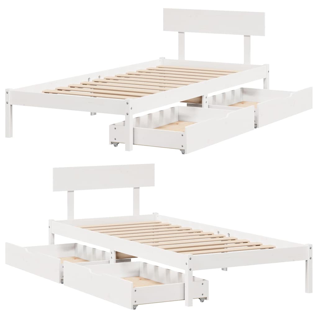 sengeramme uden madras 75x190 cm massivt fyrretræ hvid
