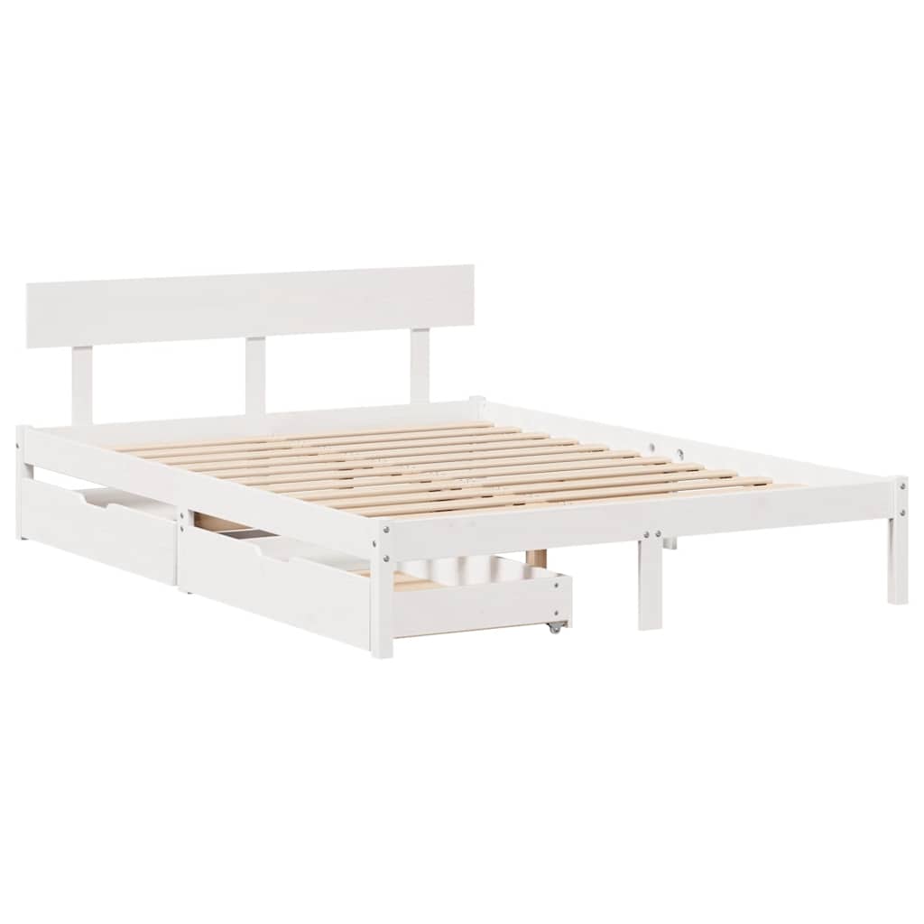 sengeramme uden madras 135x190 cm massivt fyrretræ hvid