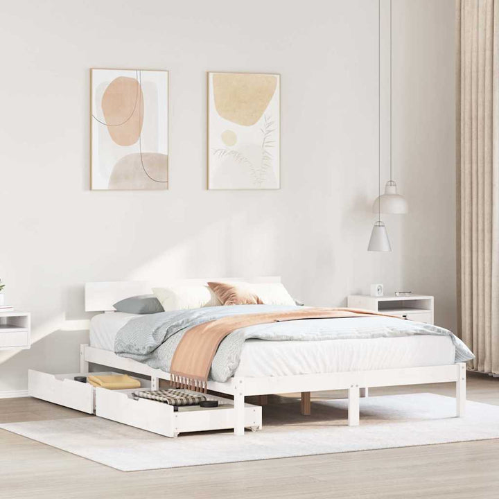 sengeramme uden madras 135x190 cm massivt fyrretræ hvid