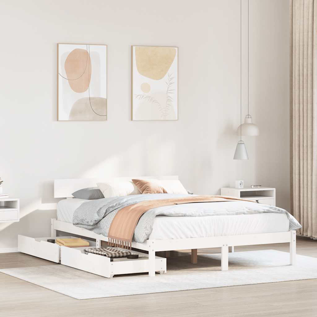 sengeramme uden madras 140x200 cm massivt fyrretræ hvid