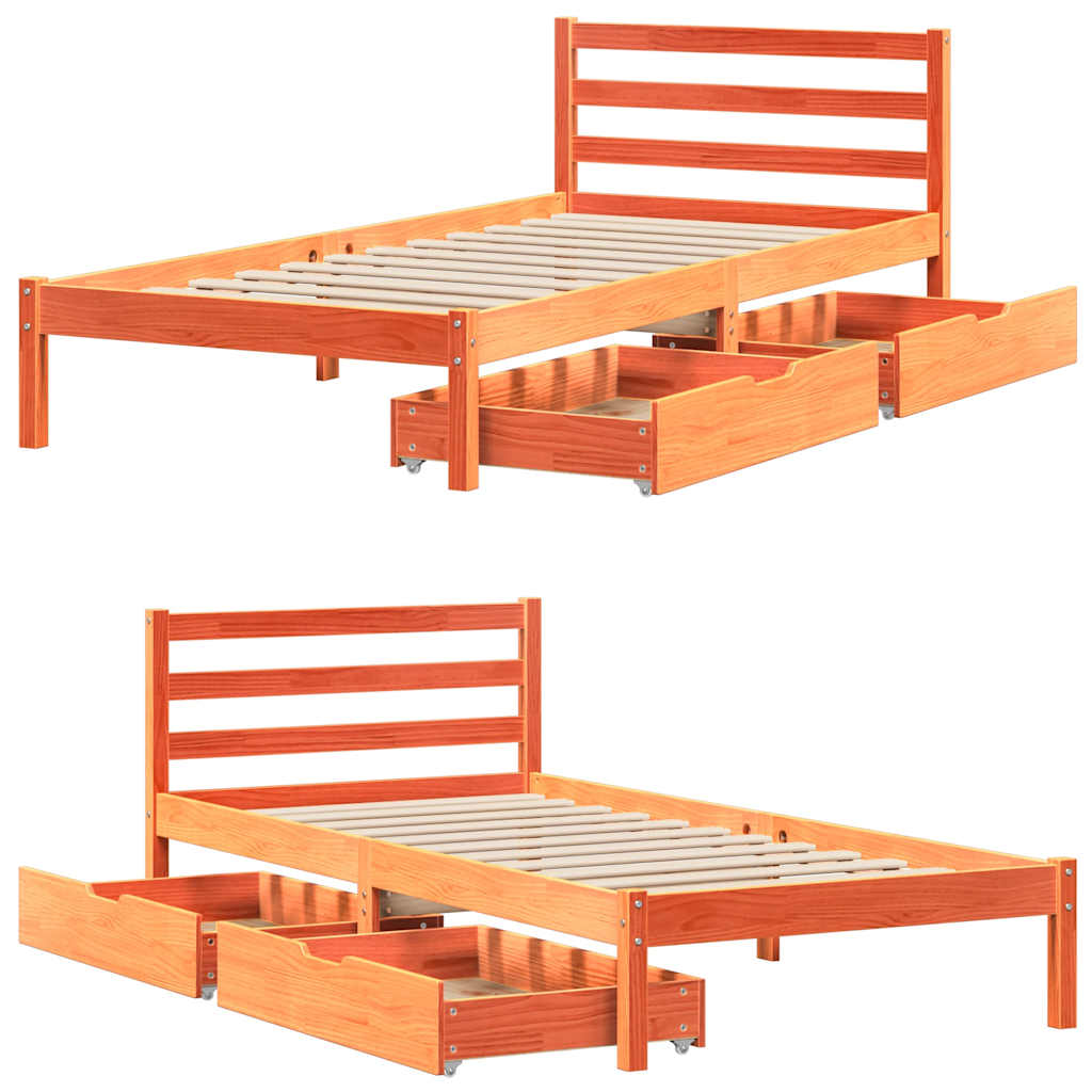 sengeramme uden madras 90x190 cm massivt fyrretræ gyldenbrun