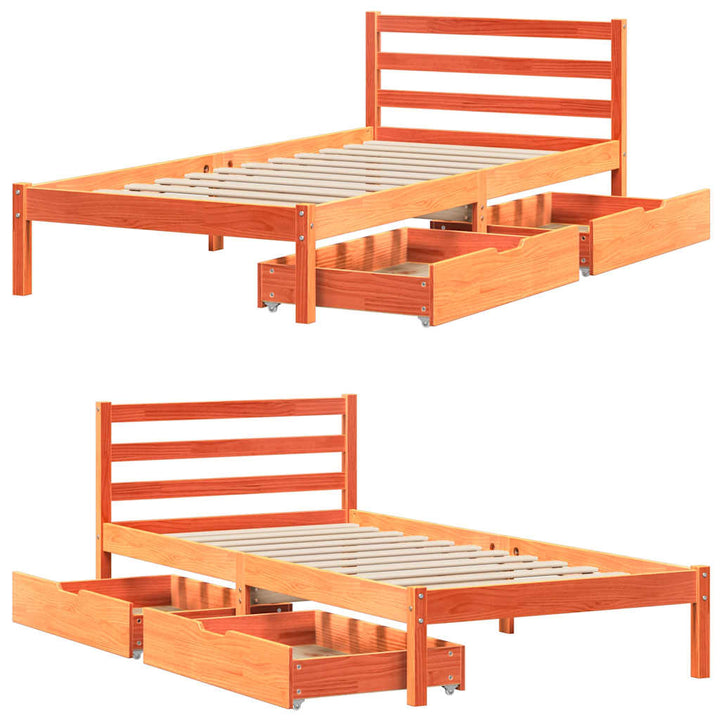 sengeramme uden madras 90x190 cm massivt fyrretræ gyldenbrun