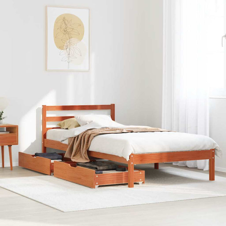 sengeramme uden madras 90x190 cm massivt fyrretræ gyldenbrun