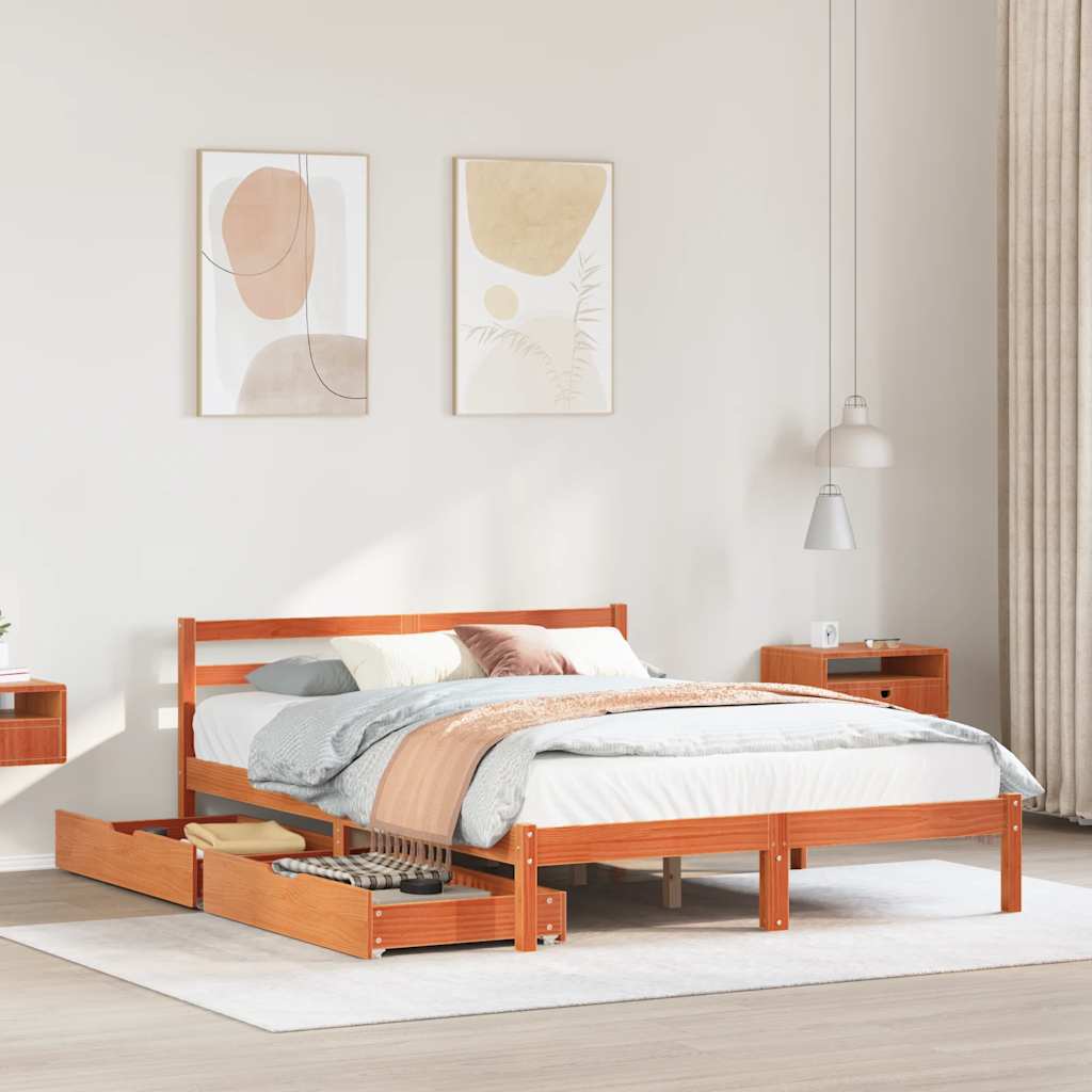 sengeramme uden madras 150x200 cm massivt fyrretræ gyldenbrun